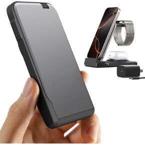 3 in 1 Charging Station for Multiple Devices,Travel Wireless Charging Station, Foldable Charger for iPhone 16/15/14/13/12/SE/11/X/8 Series,& Android Phone,& AirPods,& iWatch (USB-C Adapter Included)