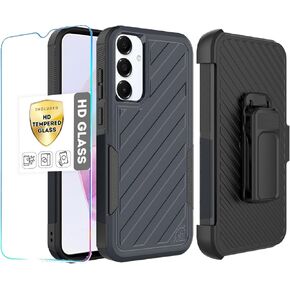 HRWireless Compatible for Samsung Galaxy A36 Case Cover Heavy-Duty Case with Holster Belt Clip Combo Plus Tempered Glass Screen Protector