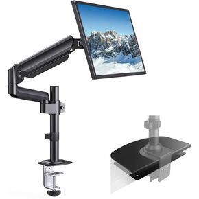 HUANUO Single Monitor Arm, Tall Computer Monitor Stand for 13–32 inch Screens Holds 4.4-19.8 lbs,Steel Monitor Mount Reinforcement Plate for Thin, Glass and Other Fragile Tabletop
