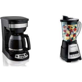 Hamilton Beach 12 Cup Programmable Coffee Maker & 12 Cup Programmable Coffee Maker, Brew Options, Glass Carafe (46299), Black with Stainless Accents