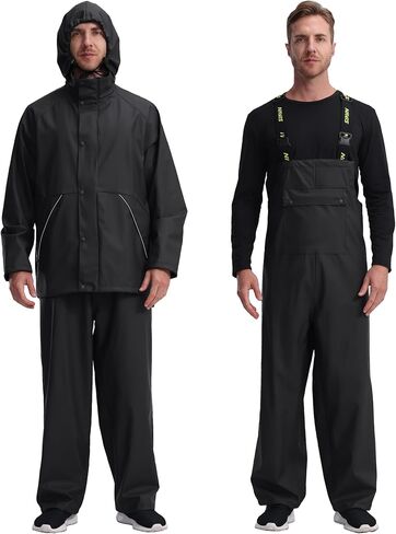 ملابس خارجية للعمل للرجال - بدلة مطر احترافية مع سترة مطاطية وسروال مريلة لتوفير أقصى درجات الأمان والراحة in Kuwait