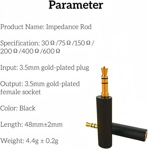 jCally Conductor Earphone 3.5mm إلى 3.5mm Plug Plug Rod 30ohm 75 150 200 400 600 OHM إلغاء الضوضاء مقاومة محول تقليل قابس تصفية الضوضاء (30 أوم) in Kuwait