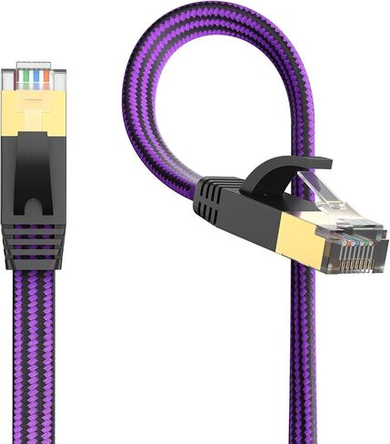 J&D Cat 7 Ethernet Cable, Nylon Braided Flat High Speed Internet LAN Cable, 10Gbps 600MHz Network Cable for Gaming PC, PS5, Xbox, Modem, Router, Low Latency Ethernet Cord, 100 Feet in Kuwait
