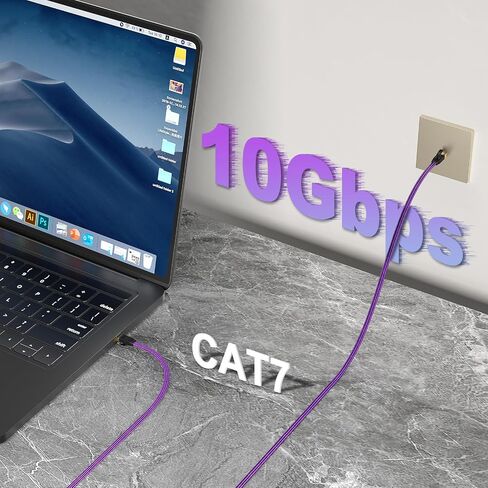 J&D Cat 7 Ethernet Cable, Nylon Braided Flat High Speed Internet LAN Cable, 10Gbps 600MHz Network Cable for Gaming PC, PS5, Xbox, Modem, Router, Low Latency Ethernet Cord, 100 Feet in Kuwait
