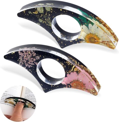 2Pcs Rhinestones Thumb Book Page Holder, Glitter Diamond Dotting Scalloped Thumb Bookmarks Resin Book Opener Book Accessories for Reading Lovers, Gift for Bookworm, Readers, Students in Kuwait