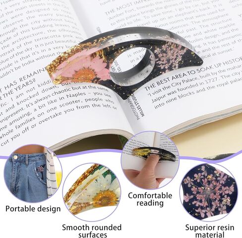 2Pcs Rhinestones Thumb Book Page Holder, Glitter Diamond Dotting Scalloped Thumb Bookmarks Resin Book Opener Book Accessories for Reading Lovers, Gift for Bookworm, Readers, Students in Kuwait