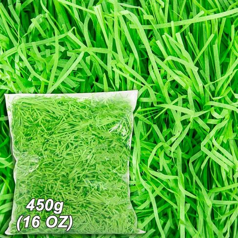 Kiddokids 16 oz Easter Grass, Raffia Crinkle Cut Paper Shreds for Gift Packaging, Basket Grass Filler, Egg Stuffers & Party Decorations, Recyclable Craft Tissue Paper (Green) in Kuwait