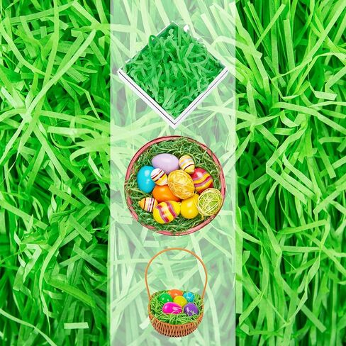Kiddokids 16 oz Easter Grass, Raffia Crinkle Cut Paper Shreds for Gift Packaging, Basket Grass Filler, Egg Stuffers & Party Decorations, Recyclable Craft Tissue Paper (Green) in Kuwait