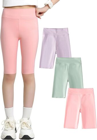 Happy Cherry Kid Girls Biker Shorts High Waist Tummy Control Athletic Shorts Over The Knee Cartwheel Short Leggings 3-11Y in Saudi Arabia