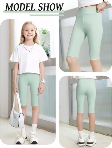 Happy Cherry Kid Girls Biker Shorts High Waist Tummy Control Athletic Shorts Over The Knee Cartwheel Short Leggings 3-11Y in Saudi Arabia