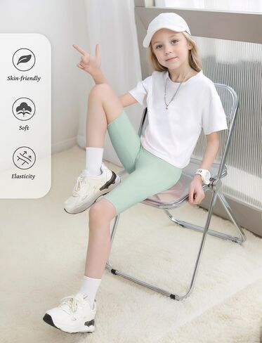 Happy Cherry Kid Girls Biker Shorts High Waist Tummy Control Athletic Shorts Over The Knee Cartwheel Short Leggings 3-11Y in Saudi Arabia