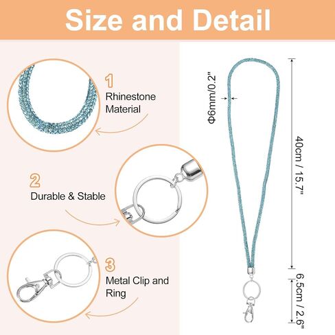 Uxcell Bling Crystal Lanyard ، 80cm (31.5 ") عبر الهاتف Crossbody Rhinestons Lanyard Keychain Chien Strap مع Clasp & Keyring لبطاقة هوية النساء ، حزام المفاتيح ، الأزرق in Kuwait