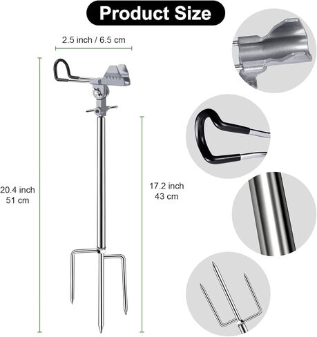 Fishing Rod Holders for Bank Fishing, 360 Degree Adjustable Fishing Pole Holders for Ground, Multifunctional Stainless Steel Beach Fishing Rod Holder Fishing Gifts for Men in Kuwait