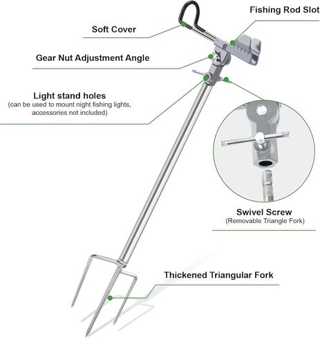 Fishing Rod Holders for Bank Fishing, 360 Degree Adjustable Fishing Pole Holders for Ground, Multifunctional Stainless Steel Beach Fishing Rod Holder Fishing Gifts for Men in Kuwait