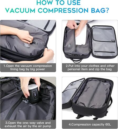 Bange Air Vacuum Propack مع المضخة ، ضغط نظام تعبئة الهواء ختم مع قفل مضاد للسرقة ، حقيبة ظهر كبيرة قابلة للتوسيع للسفر ... in Kuwait