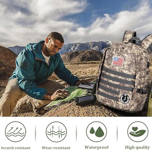حقائب الظهر CAMO 35L على ظهر الظهر العسكري مع ميناء شحن USB ، رسالة خاصة K Logo Logo 17 بوصة تمويه الظهر للجيش للرجال التخييم المشي لمسافات طويلة in Kuwait