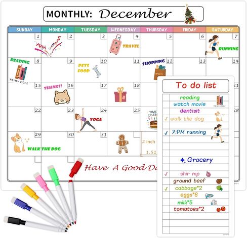 Magnetic Dry Erase Refrigerator Calendar with Markers - 15" x 11" Monthly Fridge Calendar and Today List, Fridge Whiteboard with Back Magnet in Saudi Arabia