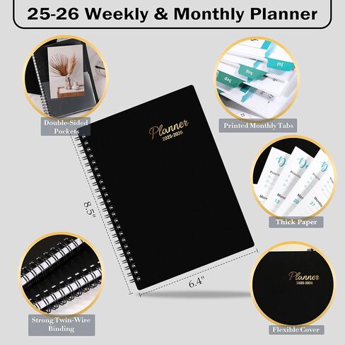 2025-2026 Planner – Jul.2025 – Jun.2026, Weekly ＆ Monthly Planner 2025-2026, Academic Planner 2025-2026, 6.4" x 8.5" with Flexible Cover, Tabs, Strong Twin-Wire Binding, Inner Pocket, 21 Notes Pages in Saudi Arabia