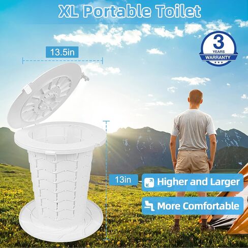 مرحاض محمول مقاس XXL - مرحاض تخييم قابل للتعديل بارتفاع 19.7 بوصة، مرحاض قابل للحمل مع غطاء وحزام وحقيبة مرحاض للتخييم والمشي لمسافات طويلة والسفر والسيارة (أسود) in Saudi Arabia