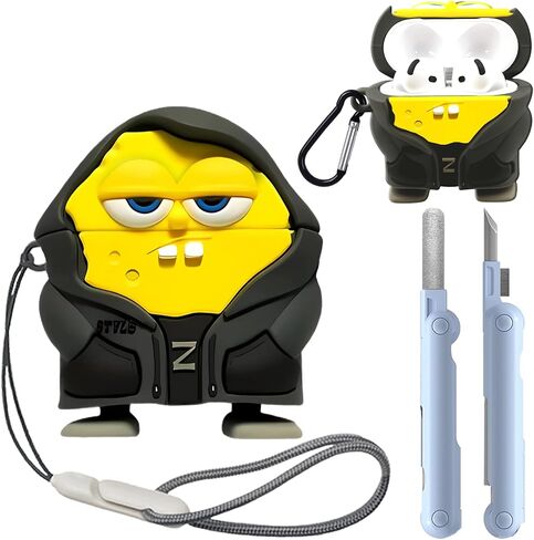 متوافق مع AirPods Case Generation Case (2024) لطيف مضحك kawaii cool التصميم 3D كرتون سيليكون الهواء 4 العلبة مع مجموعة نظافة و keychain و lanyard للنساء الفتيات الفتيان in Kuwait