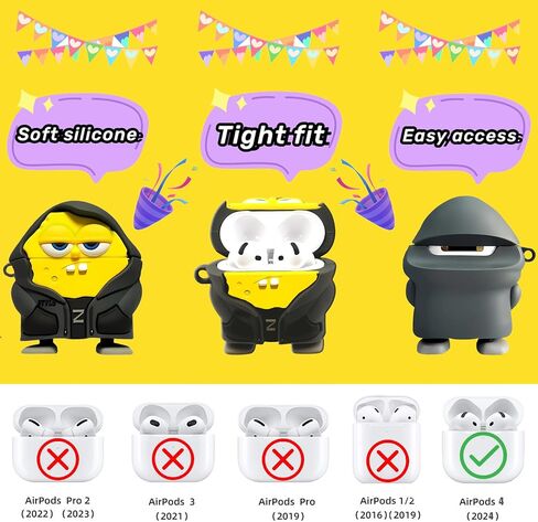 متوافق مع AirPods Case Generation Case (2024) لطيف مضحك kawaii cool التصميم 3D كرتون سيليكون الهواء 4 العلبة مع مجموعة نظافة و keychain و lanyard للنساء الفتيات الفتيان in Kuwait