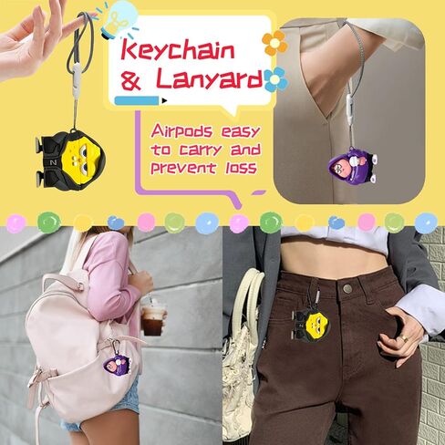 متوافق مع AirPods Case Generation Case (2024) لطيف مضحك kawaii cool التصميم 3D كرتون سيليكون الهواء 4 العلبة مع مجموعة نظافة و keychain و lanyard للنساء الفتيات الفتيان in Kuwait