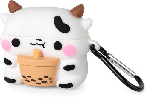 for AirPods 4 Case, Cute Boba Tea Cow AirPods 4th Generation (2024) Case Funny 3D Cartoon Animal Heavy Duty Protection PVC Charging Cover with Carabiner for Kids Girls Women in Kuwait