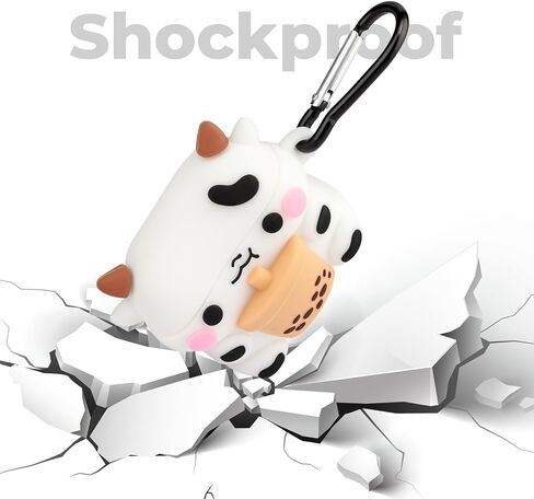 for AirPods 4 Case, Cute Boba Tea Cow AirPods 4th Generation (2024) Case Funny 3D Cartoon Animal Heavy Duty Protection PVC Charging Cover with Carabiner for Kids Girls Women in Kuwait