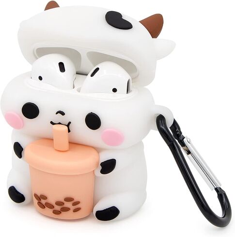 for AirPods 4 Case, Cute Boba Tea Cow AirPods 4th Generation (2024) Case Funny 3D Cartoon Animal Heavy Duty Protection PVC Charging Cover with Carabiner for Kids Girls Women in Kuwait