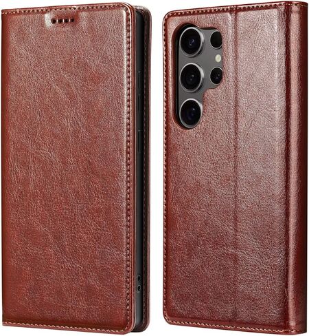 for iPhone 17 Wallet Case, Genuine Leather Flip Folio Cover with RFID Blocking Card Holder & Kickstand, [Shockproof TPU Inner Shell] for iPhone 17, Brown in Saudi Arabia