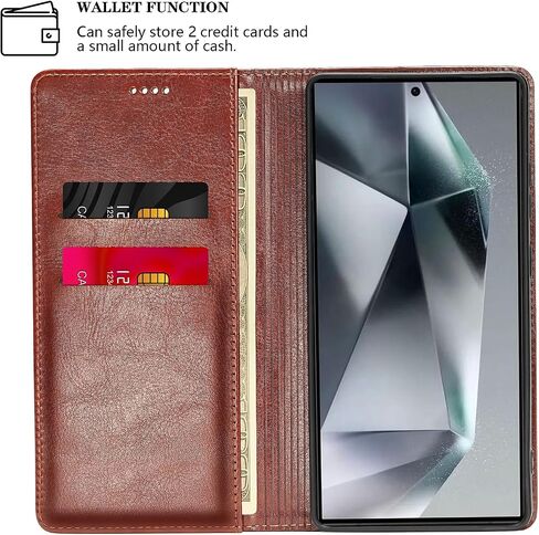 for iPhone 17 Wallet Case, Genuine Leather Flip Folio Cover with RFID Blocking Card Holder & Kickstand, [Shockproof TPU Inner Shell] for iPhone 17, Brown in Saudi Arabia