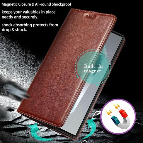 for iPhone 17 Wallet Case, Genuine Leather Flip Folio Cover with RFID Blocking Card Holder & Kickstand, [Shockproof TPU Inner Shell] for iPhone 17, Brown in Saudi Arabia