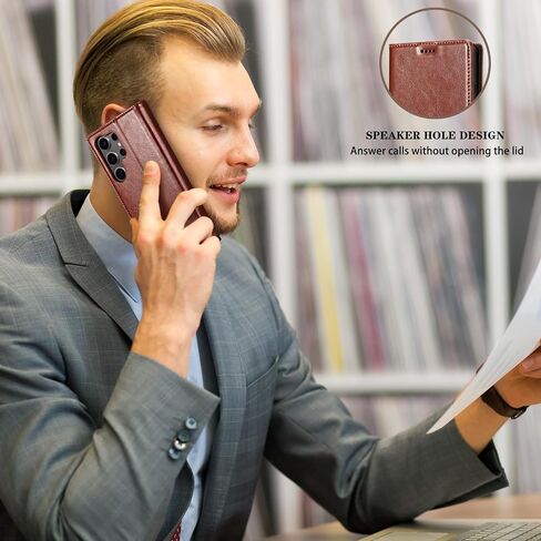 for iPhone 17 Wallet Case, Genuine Leather Flip Folio Cover with RFID Blocking Card Holder & Kickstand, [Shockproof TPU Inner Shell] for iPhone 17, Brown in Saudi Arabia