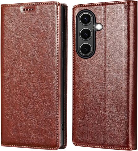 for iPhone 17 Wallet Case, Genuine Leather Flip Folio Cover with RFID Blocking Card Holder & Kickstand, [Shockproof TPU Inner Shell] for iPhone 17, Brown in Saudi Arabia