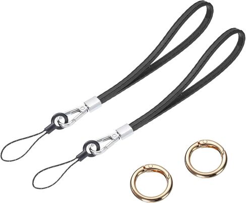 uxcell 2 Pcs Smooth Leather Wristlet Strap, Prevent Drop Wrist Lanyard Straps for Clutch Cellphone Keychain Wallet Purse (Black) in Kuwait
