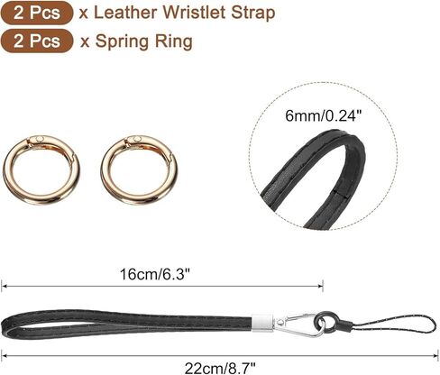 uxcell 2 Pcs Smooth Leather Wristlet Strap, Prevent Drop Wrist Lanyard Straps for Clutch Cellphone Keychain Wallet Purse (Black) in Kuwait