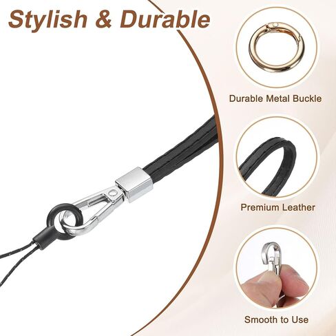 uxcell 2 Pcs Smooth Leather Wristlet Strap, Prevent Drop Wrist Lanyard Straps for Clutch Cellphone Keychain Wallet Purse (Black) in Kuwait