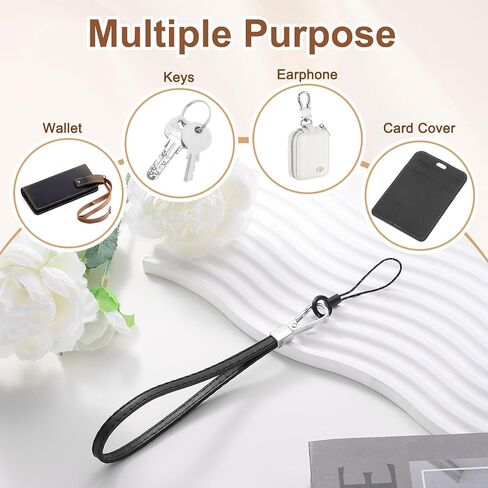 uxcell 2 Pcs Smooth Leather Wristlet Strap, Prevent Drop Wrist Lanyard Straps for Clutch Cellphone Keychain Wallet Purse (Black) in Kuwait
