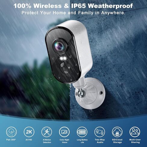 2K Security Cameras Wireless Outdoor, Pan Rotating 360° Battery Powered WiFi Camera with AI Motion Detection, Color Night Vision, Spotlight, Siren, 2-Way Talk, Waterproof, SD/Cloud Storage in Saudi Arabia