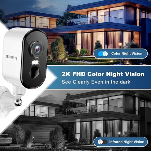2K Security Cameras Wireless Outdoor, Pan Rotating 360° Battery Powered WiFi Camera with AI Motion Detection, Color Night Vision, Spotlight, Siren, 2-Way Talk, Waterproof, SD/Cloud Storage in Saudi Arabia