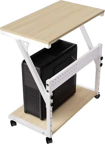 Computer Tower Cart - Height Adjustable PC Stand, 2-Tier ATX-Case CPU Holder Home Office Gaming Desk Accessories with Rolling Lockable Wheels, Laptop Table Standing Computer Desk, Rustic Black in Saudi Arabia