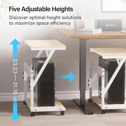 Computer Tower Cart - Height Adjustable PC Stand, 2-Tier ATX-Case CPU Holder Home Office Gaming Desk Accessories with Rolling Lockable Wheels, Laptop Table Standing Computer Desk, Rustic Black in Saudi Arabia