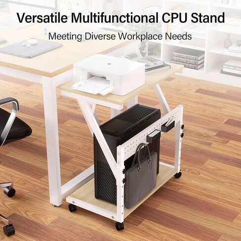 Computer Tower Cart - Height Adjustable PC Stand, 2-Tier ATX-Case CPU Holder Home Office Gaming Desk Accessories with Rolling Lockable Wheels, Laptop Table Standing Computer Desk, Rustic Black in Saudi Arabia