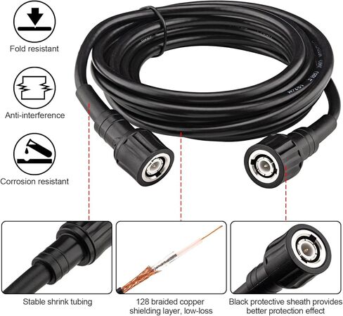 RG58/U 50 Ohm BNC Male to Male Coaxial Cable 15 Meter 50FT Low Loss Shielded Coax Jumper for Ham Radio CB Antenna Broadcast Telecom Equipment in Kuwait