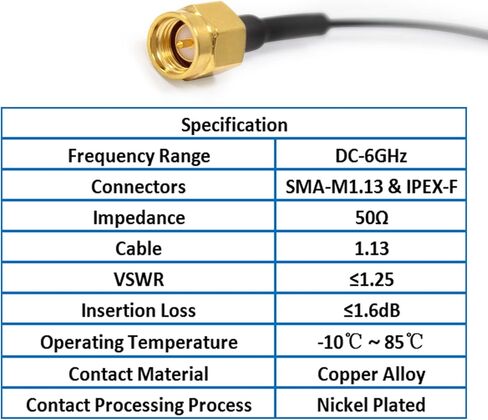 Coinin RF Coxial Cable ، GSFL405 ، SMA Male to SMA Male ، SMA-JB2-6 Connector ، 6 جيجا هرتز منخفضة ل 4G / LTE / 5G / Bluetooth / Antenna ، 11.8 بوصة (30 سم) 1pcs in Kuwait