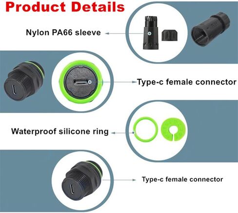 NFHK M20 Locking IP68 Waterproof Type-C 10Gbps USB3.1 Female to USB-C Female Extension Adapter Coupler in Saudi Arabia