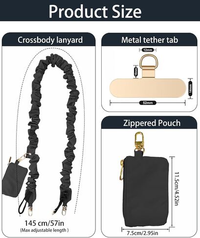 Phone Lanyard Crossbody مع حلقات معلقة ، قص مقطعًا واذهب للهاتف مع محفظة سحاب ، حزام هاتف مرن قابل للتعديل in Kuwait