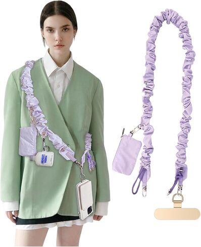 Phone Lanyard Crossbody مع حلقات معلقة ، قص مقطعًا واذهب للهاتف مع محفظة سحاب ، حزام هاتف مرن قابل للتعديل in Kuwait