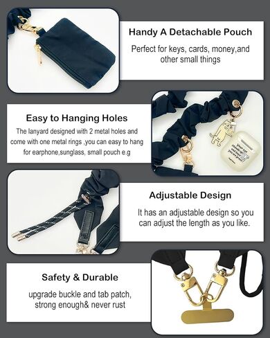 Phone Lanyard Crossbody مع حلقات معلقة ، قص مقطعًا واذهب للهاتف مع محفظة سحاب ، حزام هاتف مرن قابل للتعديل in Kuwait