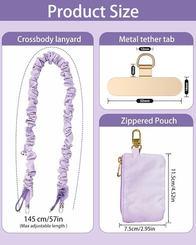 Phone Lanyard Crossbody مع حلقات معلقة ، قص مقطعًا واذهب للهاتف مع محفظة سحاب ، حزام هاتف مرن قابل للتعديل in Kuwait